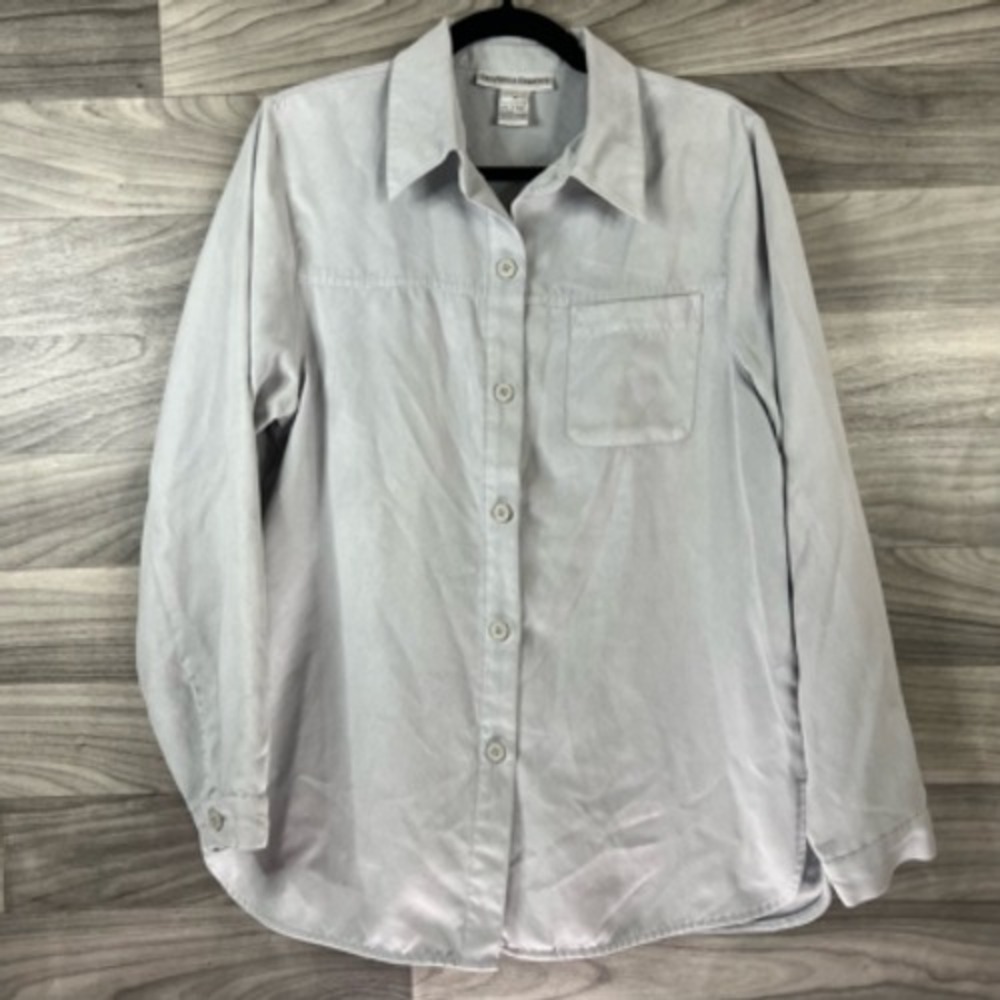 Drapers & Damons Womens Button Up Shirt Gray Long Sleeve Pockets Boyfriend M